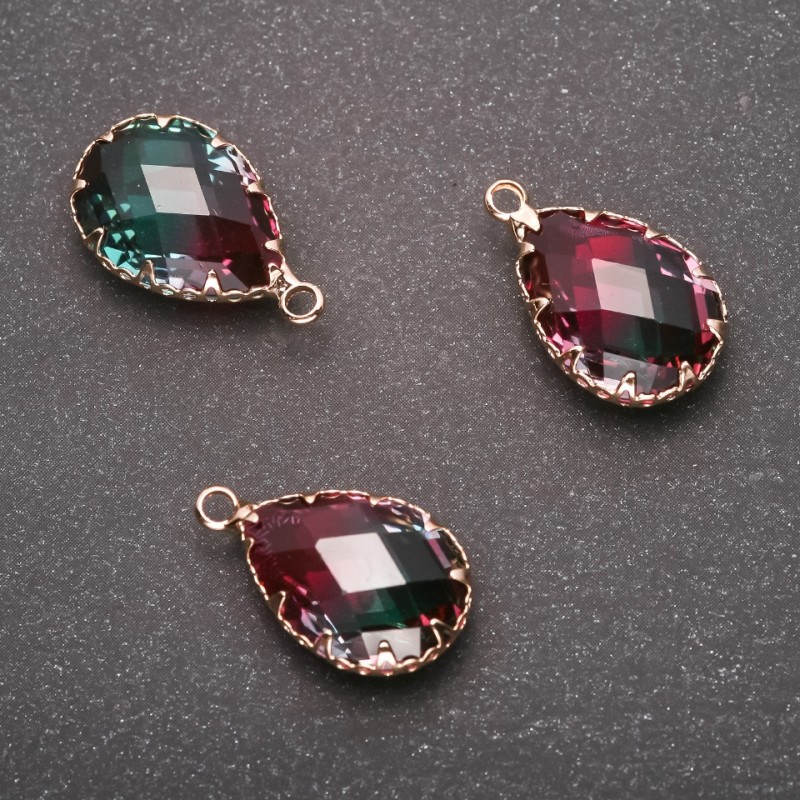 Pandantiv «Picătură» culoare zmeură-verde, montură aurie 13×21 mm