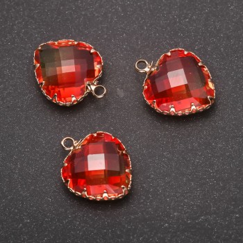 Pandantiv Inimă portocaliu-galben, ramă aurie 16×20 mm