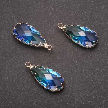 Pandantiv „Picătură” în nuanță galben-albastră, ramă aurie 10×24 mm