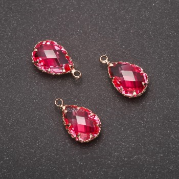 Pandantiv „Picătură” roz, montură aurie 10×17 mm