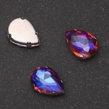 Ціна за уп. /10шт. Пришивний кристал в цапі Крапля 10х14мм синьо-малиновий