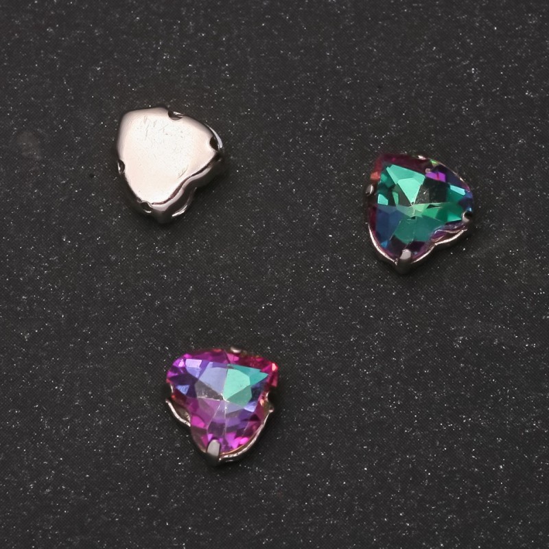 Cristal cusut în formă de inimă 8 mm verde-magenta