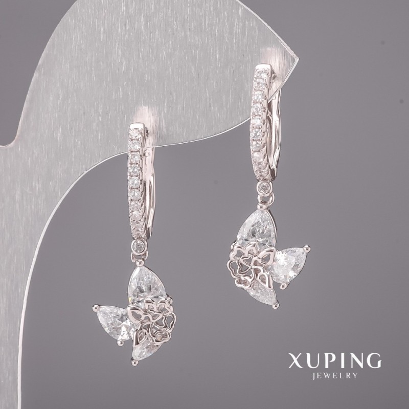 Cercei Xuping cu pietre albe, 8×29 mm rodiu