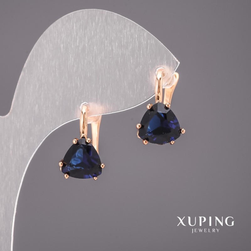 Cercei Xuping cu pietre albastre 10x17 mm placare aur 18K