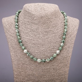 Colier din agat mușchiat (artificial) - mărgele netede, diametrul 8 mm, lungime 45 cm