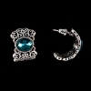 Cercei stud în formă semicerc, cu model dantelat, cu cristale ovale de smarald, placare cu argint, 20 × 15 mm