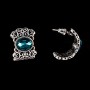 Cercei stud în formă semicerc, cu model dantelat, cu cristale ovale de smarald, placare cu argint, 20 × 15 mm