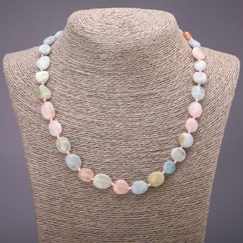 Colier din piatră naturală Morganit, mărgele fațetate, diametrul 10×12 mm (±), lungime 45 cm