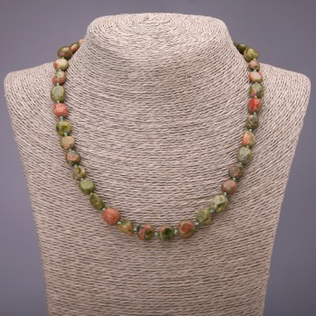 Colier din piatră naturală heliotrop, rotunjit, diametrul 8–10 mm, lungime 48 cm