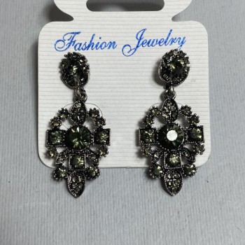 Cercei stud cu pandantiv, cristale întunecate și luminoase, metal argintiu, 40 mm