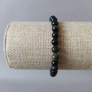 Brățară din piatră naturală, obsidian auriu, pe elastic, bile netede, diametrul de 6,5 mm, lungimea 18 cm