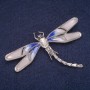 Broșă Libelulă emailată cu cristal, metal argintiu 65×44 mm