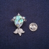 Reducere! Broșă „Pește” cu cabochon haliozit și strasuri, metal argintiu 19×28mm