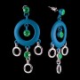Сережки-пусети-підвіски з зеленими стразами, великими синіми кільцями / під "срібло" 55 * 25мм