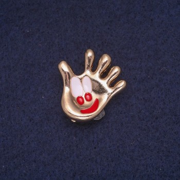 Broșă în formă de palmă, email, metal auriu, 24×25 mm