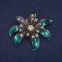 Reducere! Broșă Floare cu email verde și strasuri, metal gri 37×41 mm