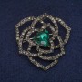 Broșă floare cu cristal verde și strasuri, metal gri 42×43 mm