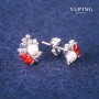 Cercei cu știft Xuping, cu cristale roșii și perle Majorca, diametrul 8×13 mm, placare rhodiată