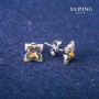 Cercei stud Xuping cu cristale Swarovski, nuanță curcubeu, diametru 9x13 mm, placat cu rodiu