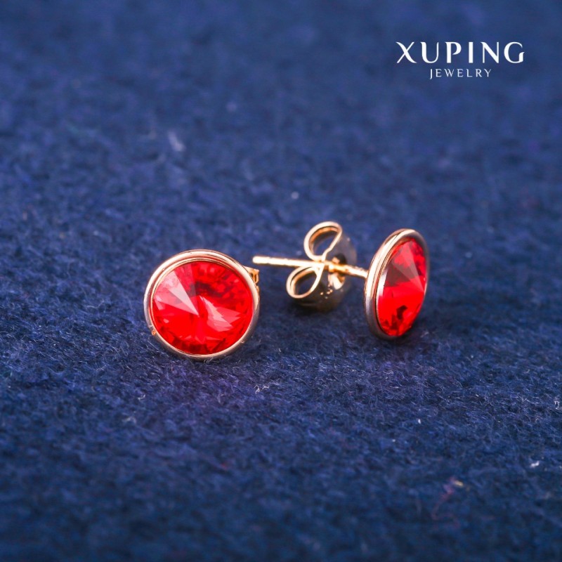 Cercei stud Xuping cu cristale Swarovski, culoare roșie, diametrul 10 mm, placare cu aur 18K
