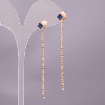 Cercei Xuping cu piatră albastră 6x65 mm, placare cu aur 18K