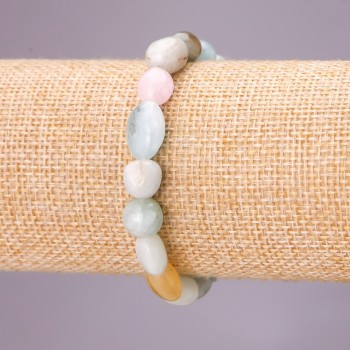 Brățară din piatră naturală Morganit, elastică, mărgele fațetate, diametrul 8x10 mm, circumferința 18 cm