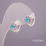 Cercei Xuping cu pietre albastre 9×13 mm, rodiu