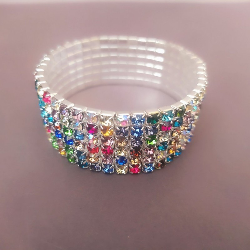 Brățară stretch cu șase rânduri, cu strasuri multicolore, model de vară, circumferință 17 cm