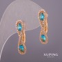 Cercei Xuping cu strasuri albe și pietre albastre, 6x25 mm, placare cu aur 18K
