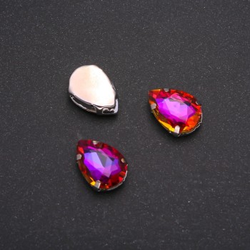 Ціна за уп. /10шт. Пришивний кристал в цапі Крапля 13х18мм малиново-помаранчевий