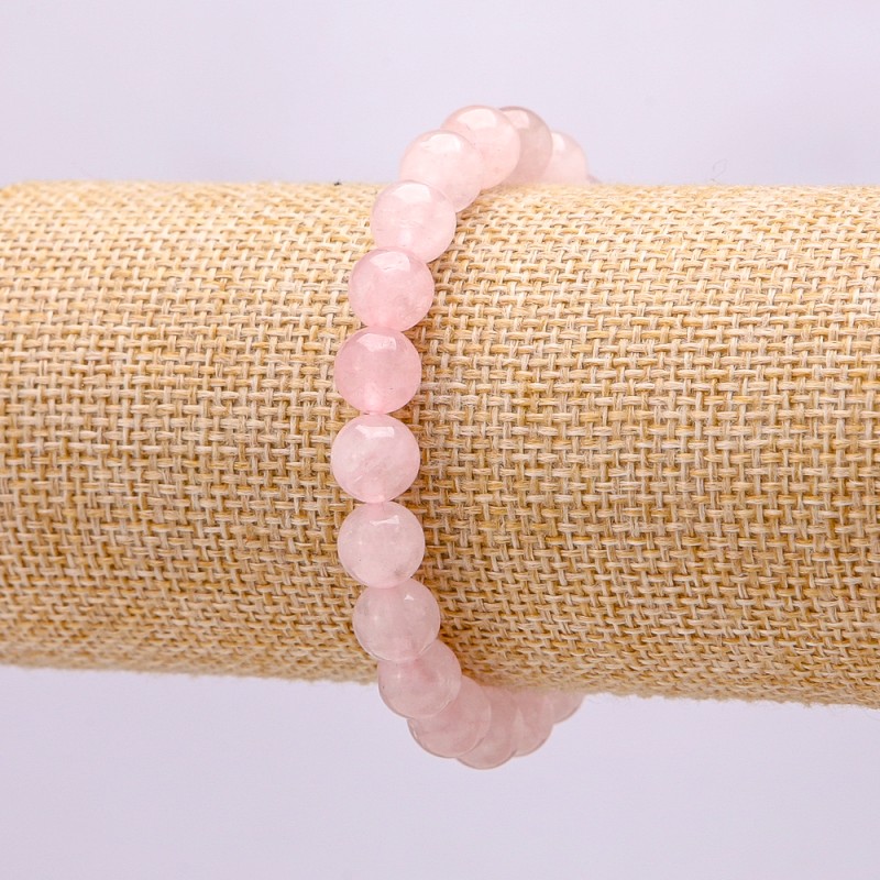 Brățară pe elastic, cuarț roz natural, mărgele netede, diametrul de 8,5 mm+