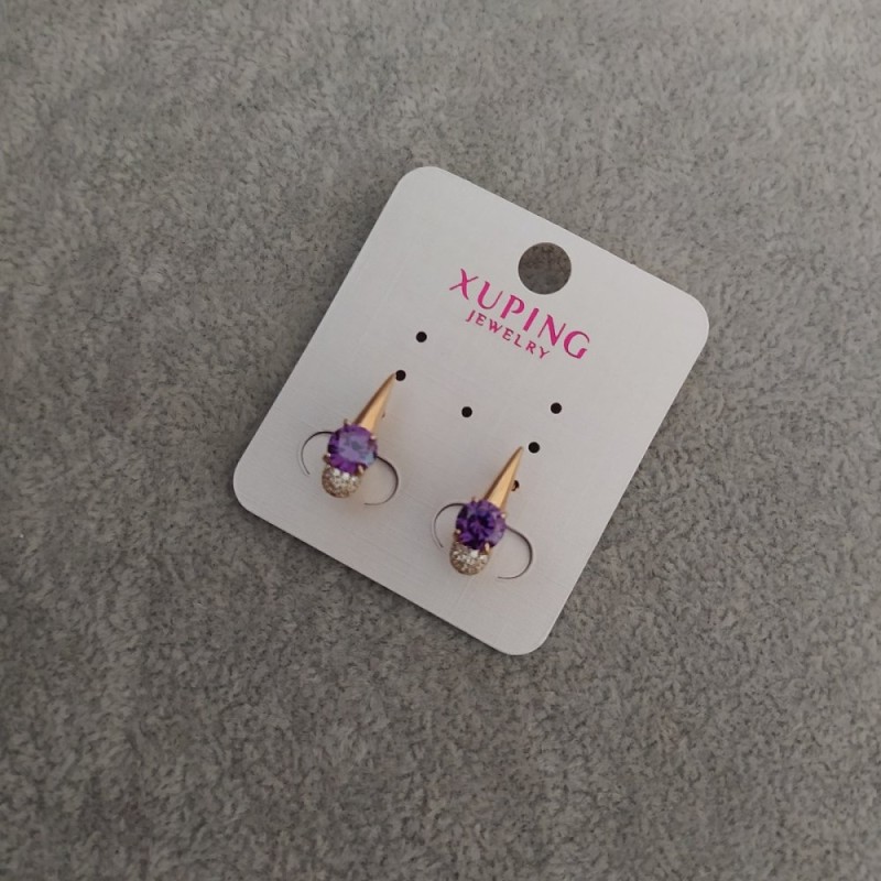 Cercei Xuping cu pietre mov de 6x17 mm, placare în aur 18K 