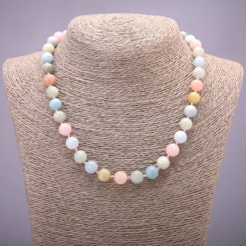 Colier din piatră naturală Morganit, bilă netedă, diametrul 10 mm, lungime 45 cm