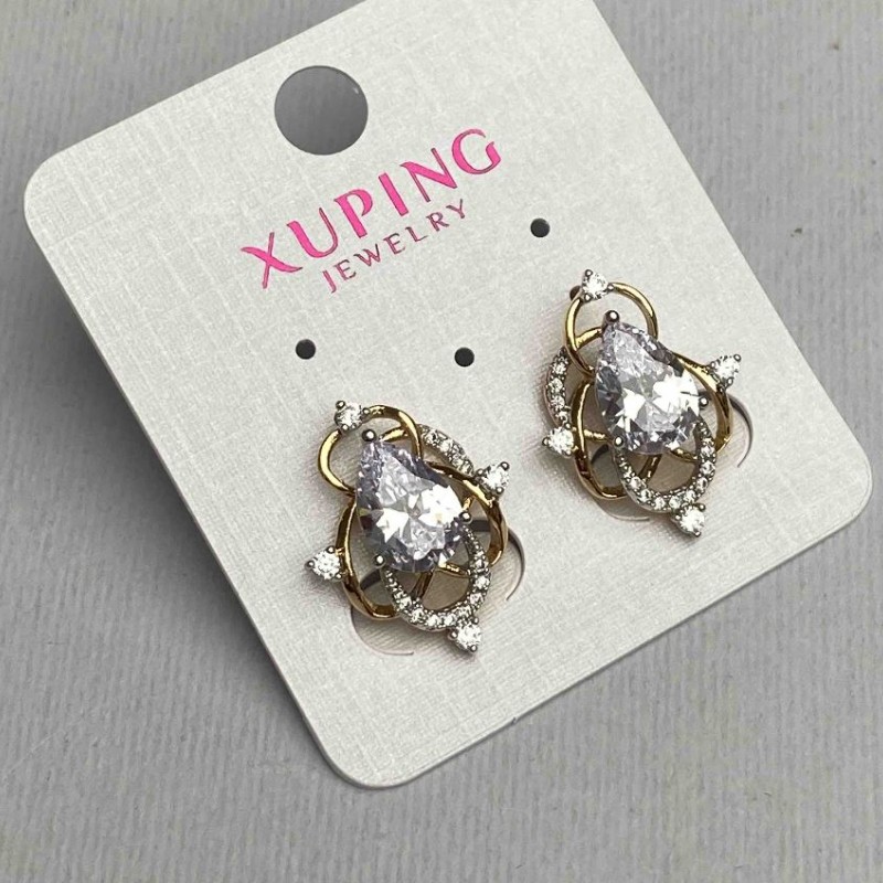 Cercei Xuping cu pietre albe 16x21 mm, placare cu aur 18K și rodiu