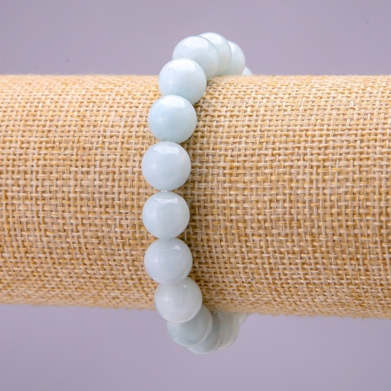 Brățară din acvamarin natural, mărgele netede de 10 mm, pe elastic, lungime 18 cm
