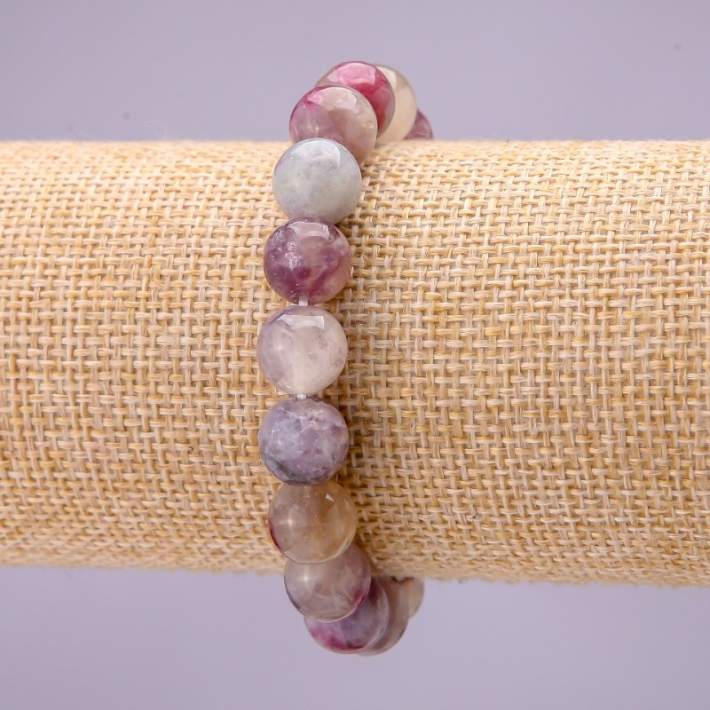 Brățară din piatră naturală turmalină roz, mărgele netede, diametru 10 mm (±), pe elastic, lungime 18 cm