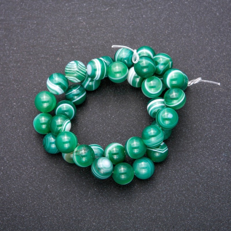 Mărgele pe șnur din piatră naturală: agat verde ochi, bile netede, diametrul 10 mm, lungime 38 cm +/-