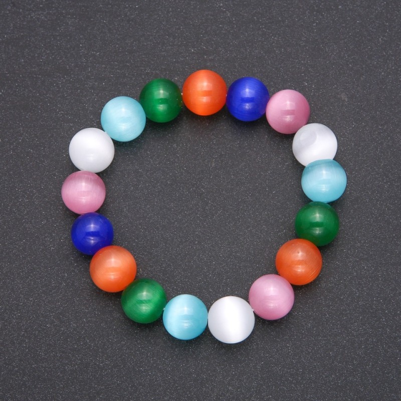 Brățară ochi de pisică, asortiment de culori, bile lucioase, diametrul 12 mm, lungime 18 cm