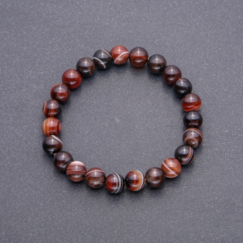 Brățară din agat, bile netede, diametru 8 mm (±), circumferința 18 cm, pe elastic