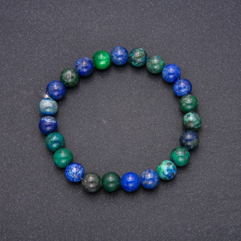 Brățară din azurit, bile netede, diametrul 8 mm (±), lungimea 18 cm pe elastic