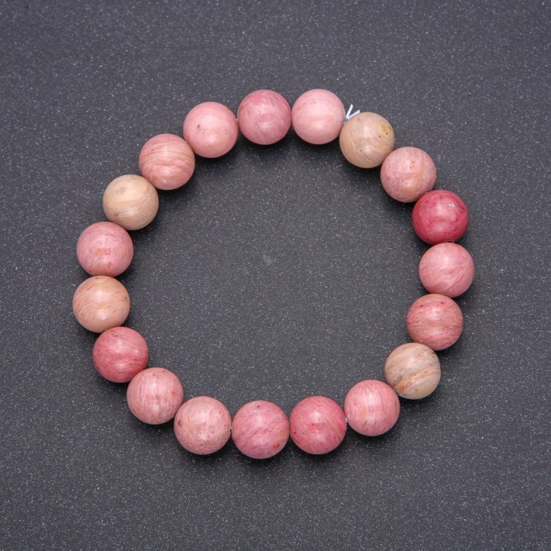 Brățară din rhodonit natural, mărgele netede, diametrul de aproximativ 10 mm, lungimea 18 cm, pe elastic