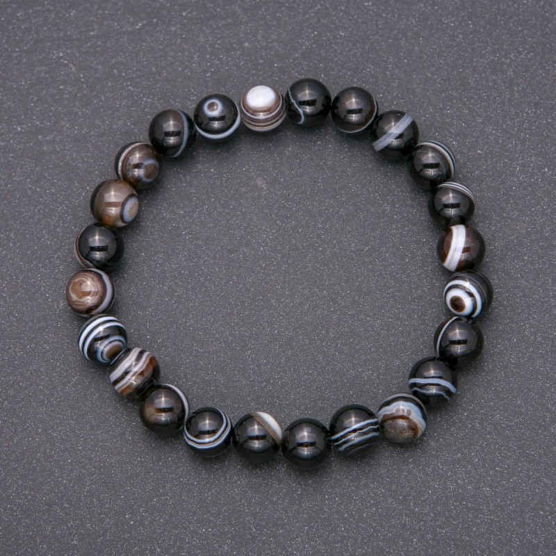 Brățară din piatră naturală de agat, mărgele netede, diametrul aproximativ 8 mm, circumferința 18 cm, pe elastic