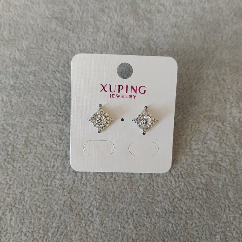 Cercei știft Xuping cu pietre albe, 12 mm, placare cu aur de 18K și rodiu
