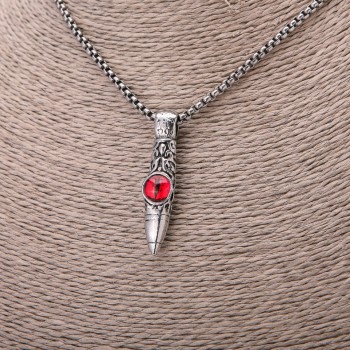 Pandantiv sferic cu ochiul roșu al dragonului, 9×43 mm, pe lanț, lungime 65 cm, culoare argintiu