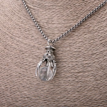 Pandantiv sferă de cristal transparent, 20x40 mm, pe lanț, lungime 65 cm, culoare metal argintiu