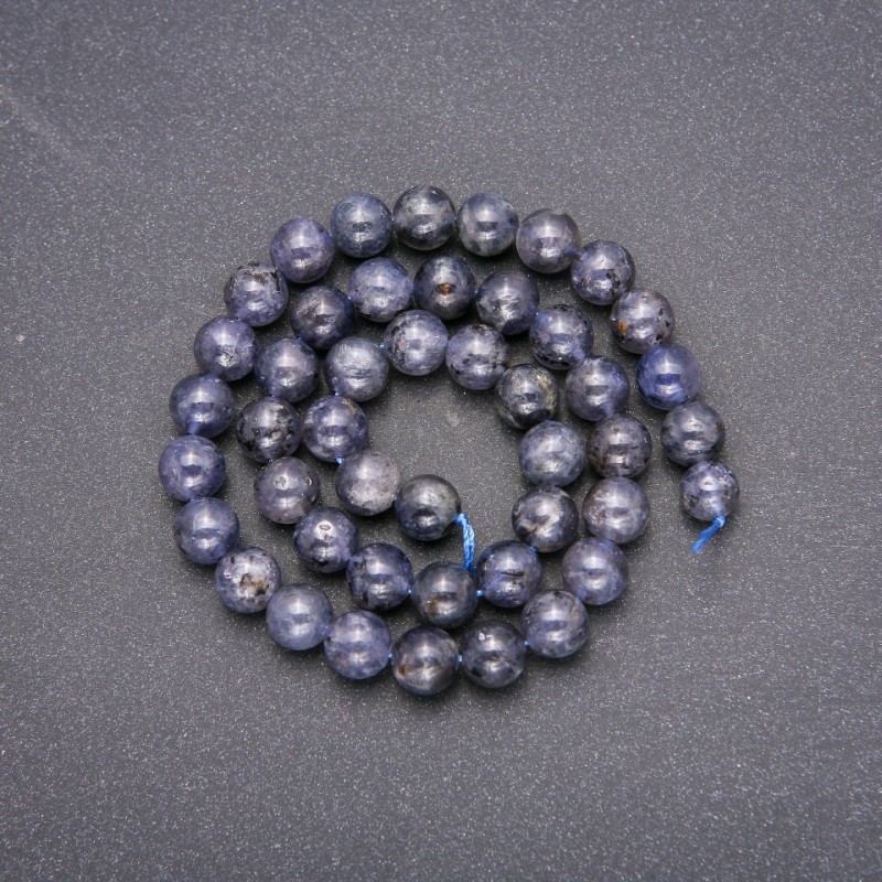 Mărgele din piatră naturală iolit, formă de bilă netedă, diametru de aproximativ 8 mm, lungime 38 cm