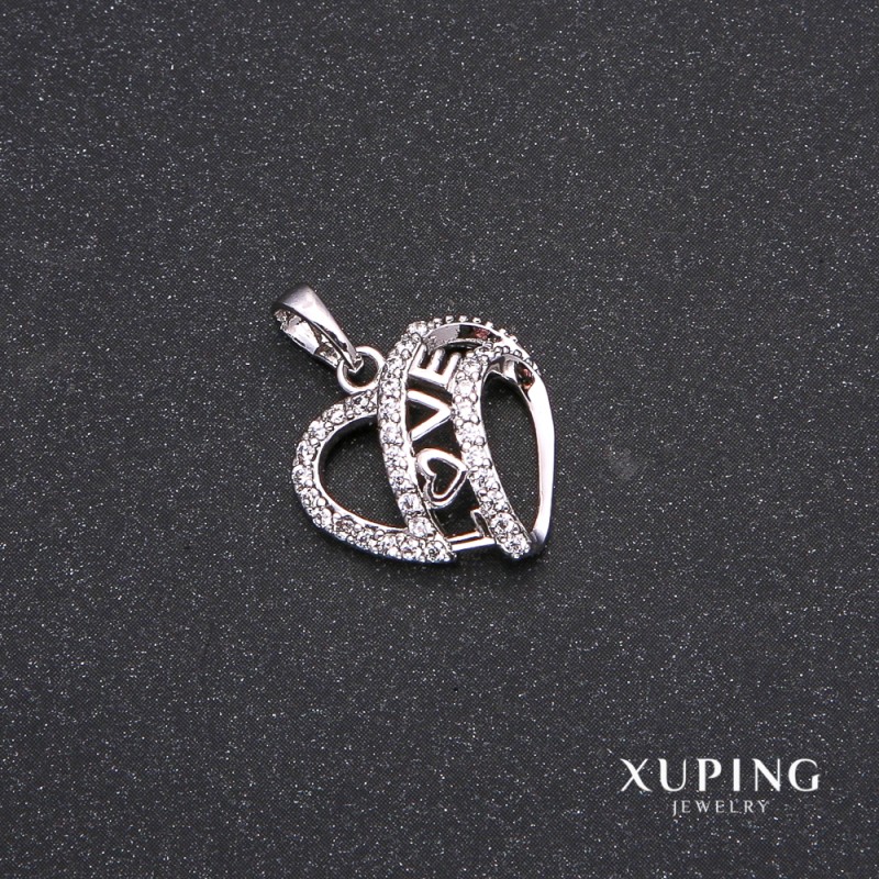Pandant Xuping cu pietre albe în formă de inimă, 17x21 mm, acoperire rhodiată