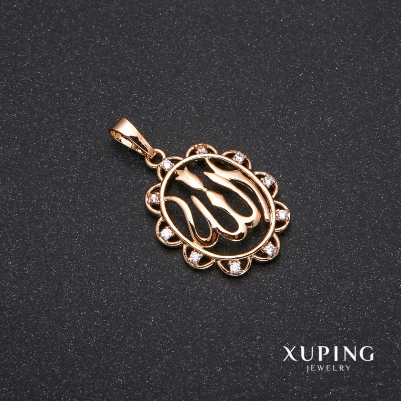 Pandantiv Xuping Sura cu pietre albe, 22x34 mm, placat cu aur de 18k
