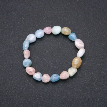 Brățară din piatră naturală Morganit, elastică cu mărgele tăiate, diametrul 9×12 mm, circumferința 18 cm