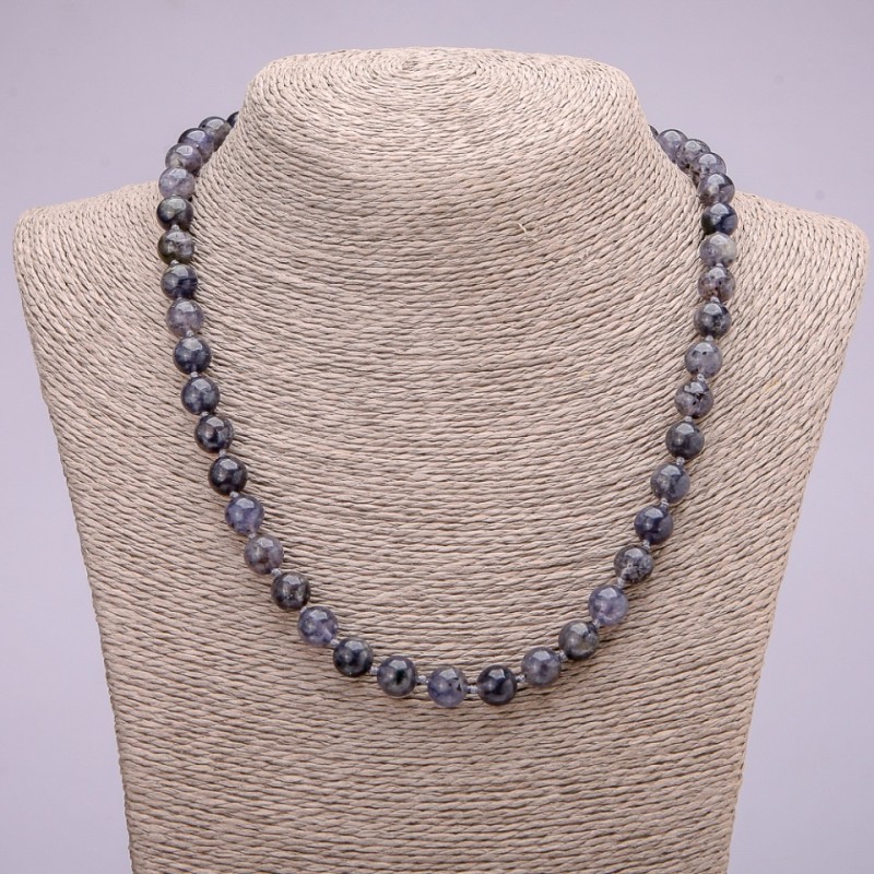 Colier din piatră naturală de iolit, mărgele lucioase, diametrul de aproximativ 8 mm, lungimea 48 cm